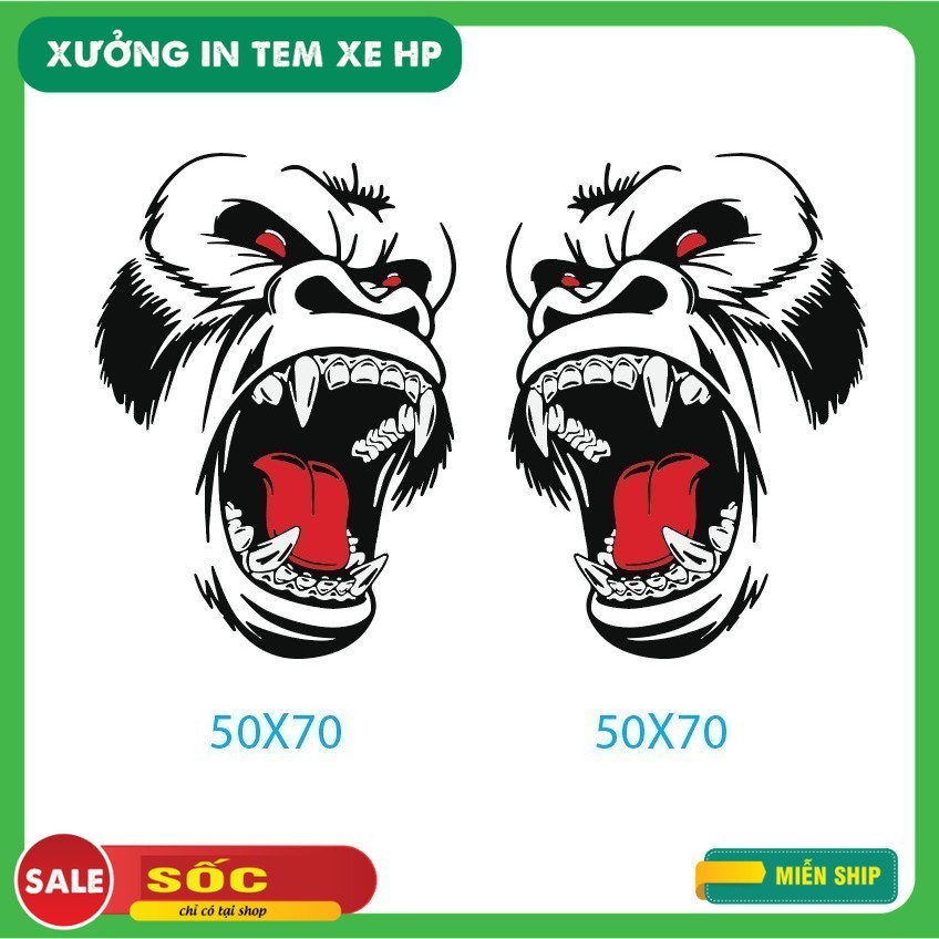 Decal Gorila kingkong trang trí xe bao ngầu .. Số lượng : 1 đôi ( dán 2 bên)
