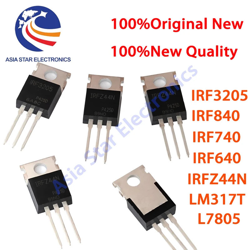 5 chiếc LM317T L7805 IRF640 IRF740 IRF840 IRFZ44N IRF3205 Transistor TO-220 Bộ điều chỉnh điện áp L7
