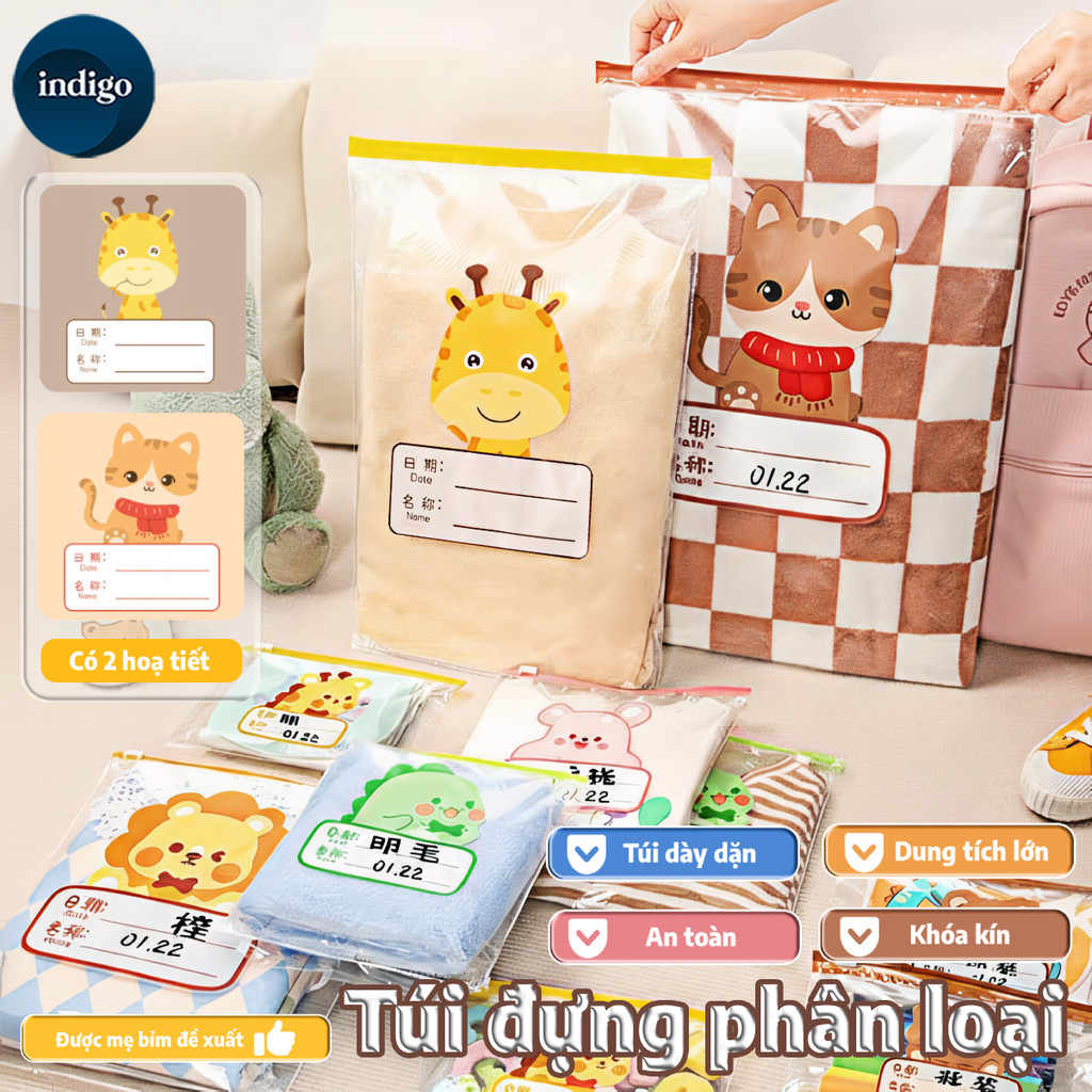 Túi khóa Zip đa năng,Zip Lụa Túi,10 túi trong suốt in hình hoạt hình, dung tích lớn,Túi zip đựng quần áo,đồ du lịch&giày