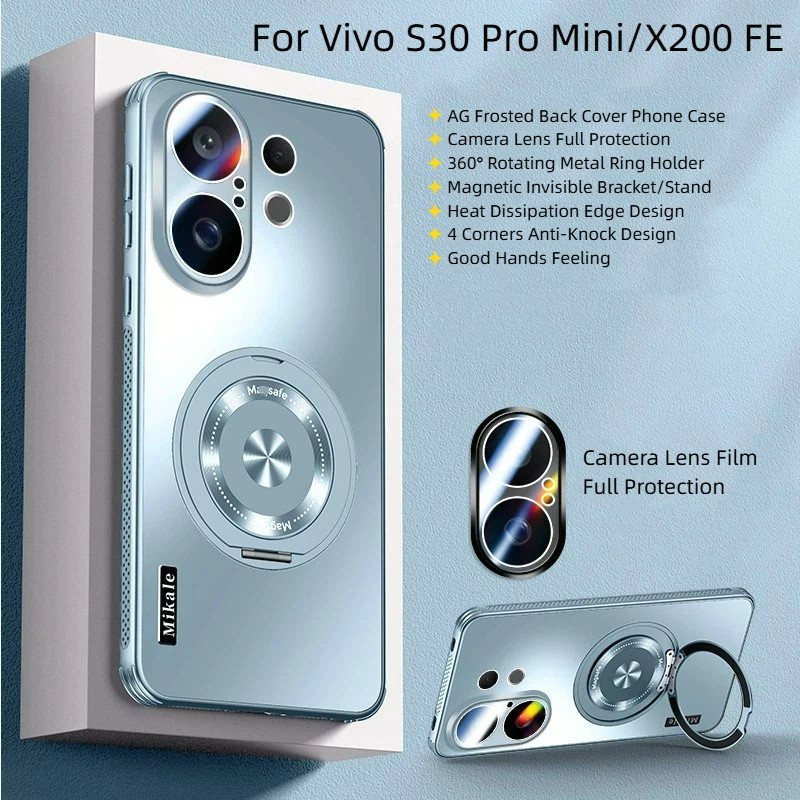 360° Xoay Vô Hình Giá Đỡ Kim Loại Vòng Từ Tính AG Mờ Ốp Lưng Điện Thoại Vivo S30 Pro Mini S30 X200 F