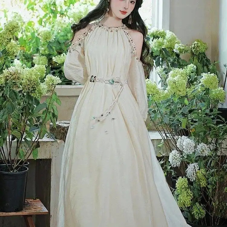 Váy lệch vai Bohemian Váy dài