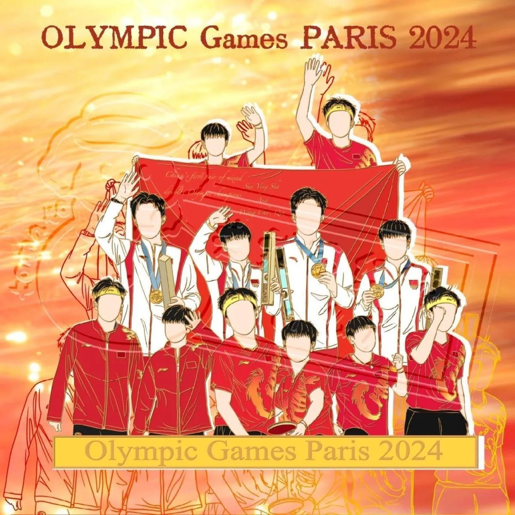 Nhiều giảm giá - Kim loài huy hiệu và quạt Sun Yingsha & Wang Chuqin