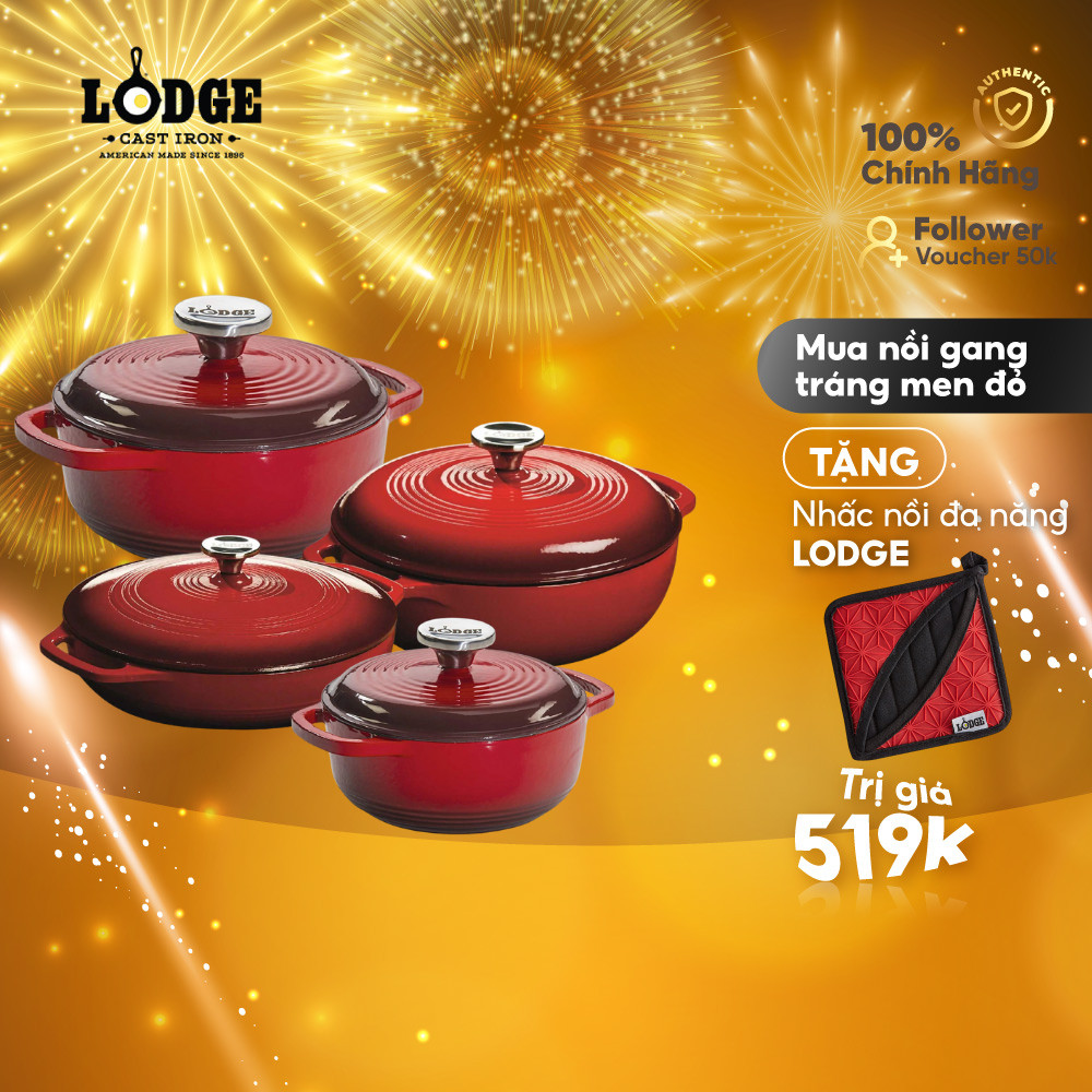 Lodge - Nồi gang phủ men màu đỏ - Nhiều kích cỡ