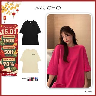  Áo thun nữ in chữ save yoursefl form rộng màu hồng ATD240 Miucho cotton cổ tròn basic 