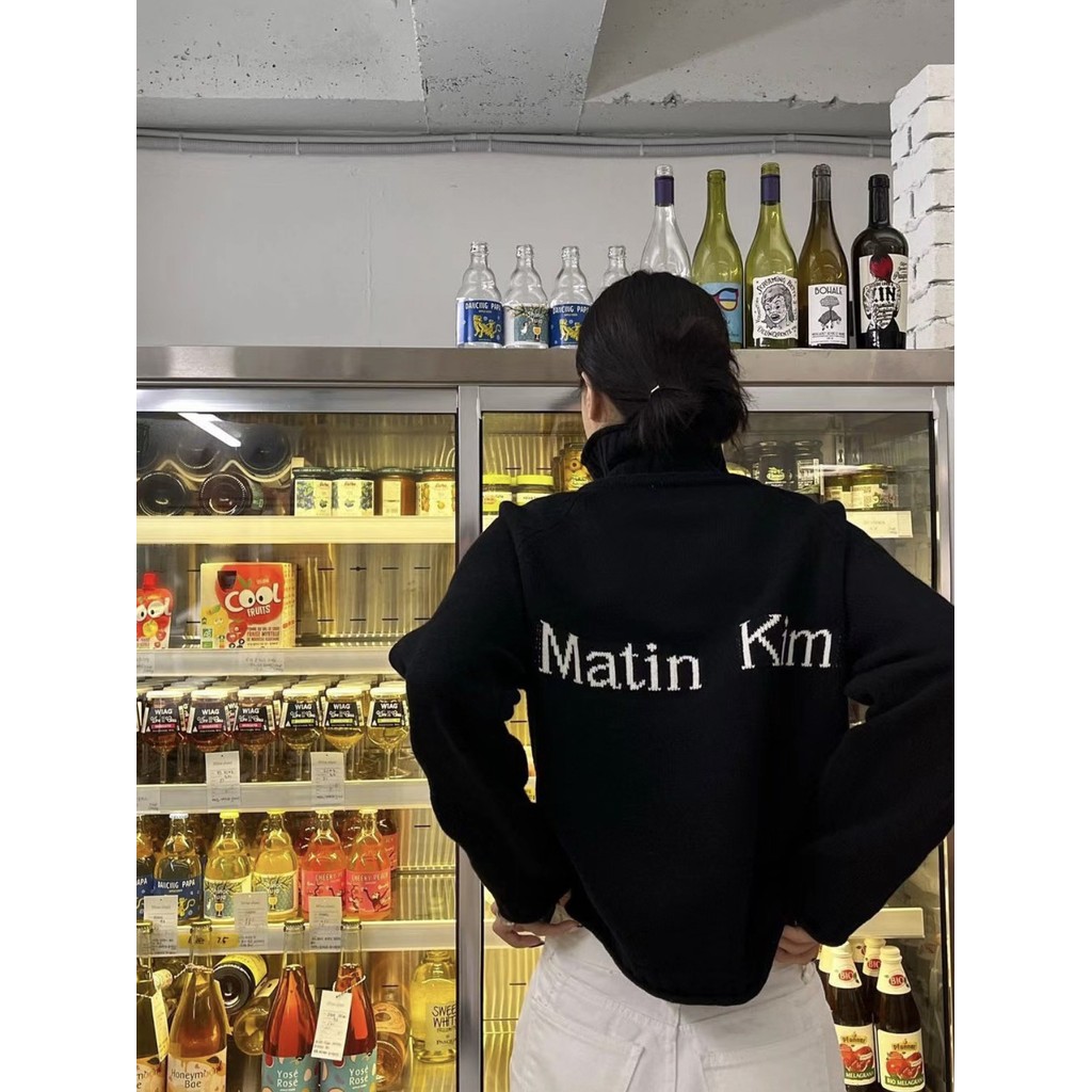 S6IN Matin Kim Jacquard Knit Letters LOGO Turtleneck sweater, zip-up jacket, loose casual cardigan, 