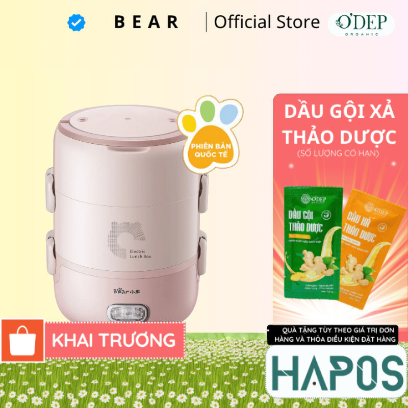 Hộp cơm điện văn phòng cầm tay Bear DFH-B20S6 - 3 khay đựng thức ăn, hấp/ đun sôi/ hâm nóng - HAPOS 
