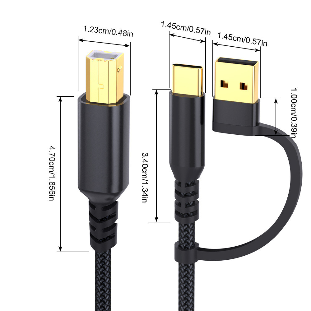 Cáp máy in USB 2.0 Mala USB sang Type-C Cáp chuyển đổi máy in 2 trong 1