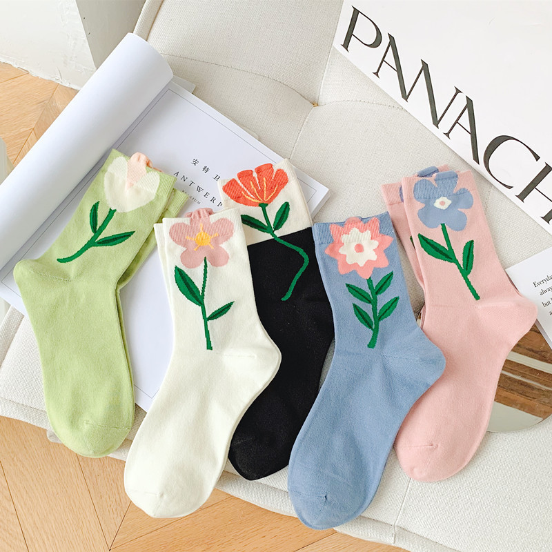 Tất Cotton hoa Tulip ba chiều và ren, phong cách preppy Nhật Bản #NX030