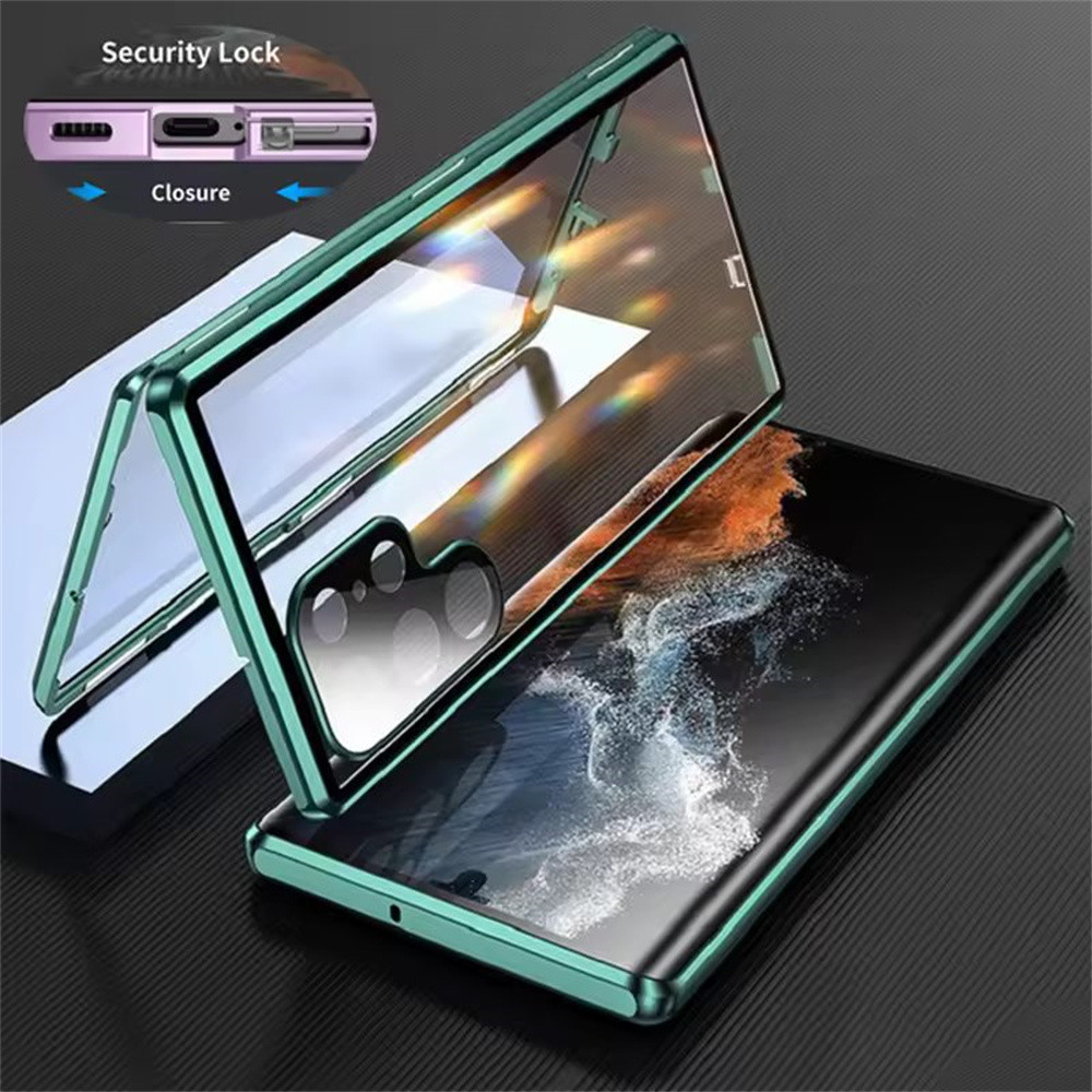 Dành Cho S22 Ultra S23 Ultra S23 FE S23 Plus Ốp Điện Thoại Kim Loại Từ Hai Mặt Trước Mặt Sau Kính To