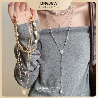 DREJEW Vòng cổ nhiều lớp kiểu lariat kim loại Phong cách tối giản phù hợp mặc hàng ngày đi làm