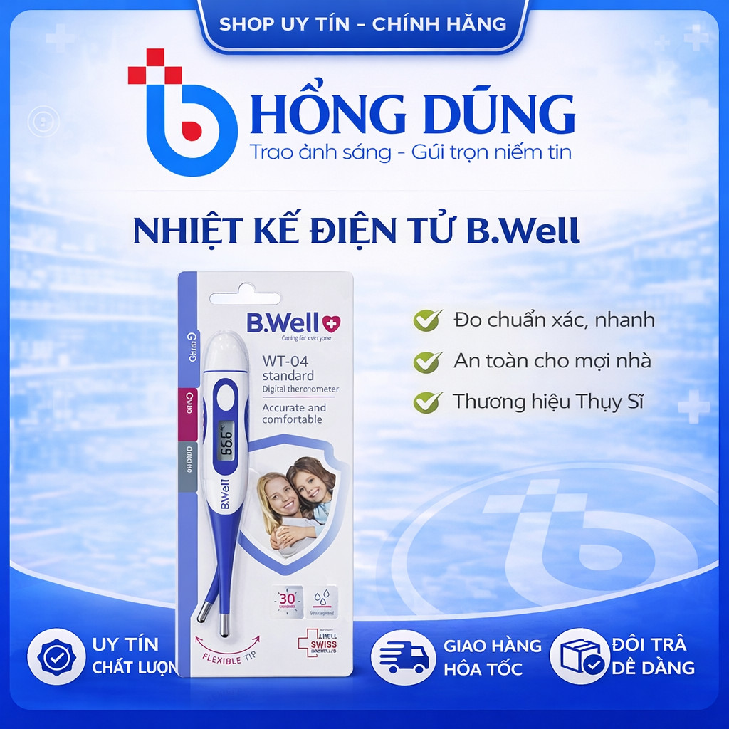 [CHÍNH HÃNG] Nhiệt kế điện tử B.Well Swiss WT-04 Standard dạng bút, đầu mềm, chống nước, an toàn cho