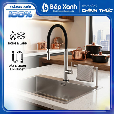 [FREESHIP HCM] Vòi Rửa Chén Nóng Lạnh Ecalite EF-K200Si - Ống Silicon - Thanh Treo Khăn