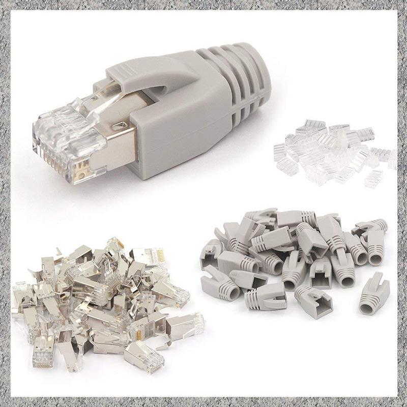 20 Gói CAT7 Đầu nối RJ45 được bảo vệ Cat6A Cat7 RJ45 Cắm mô-đun có thanh tải và bốt giảm căng thẳng 