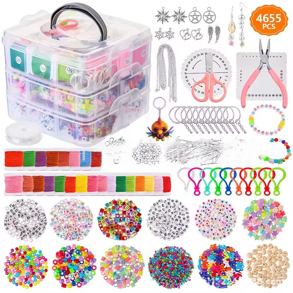 [4655 CÁI DIY Bead Craft Kit] Bộ đồ trang sức vòng cổ hình hạt chữ cái dành cho trẻ em