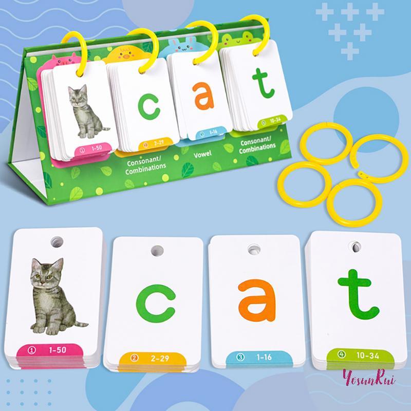 YosunRui] Kids CVC Words Flashcards Phonics Flip Chart Word Builder Sight Words Công cụ học tập Hoạt