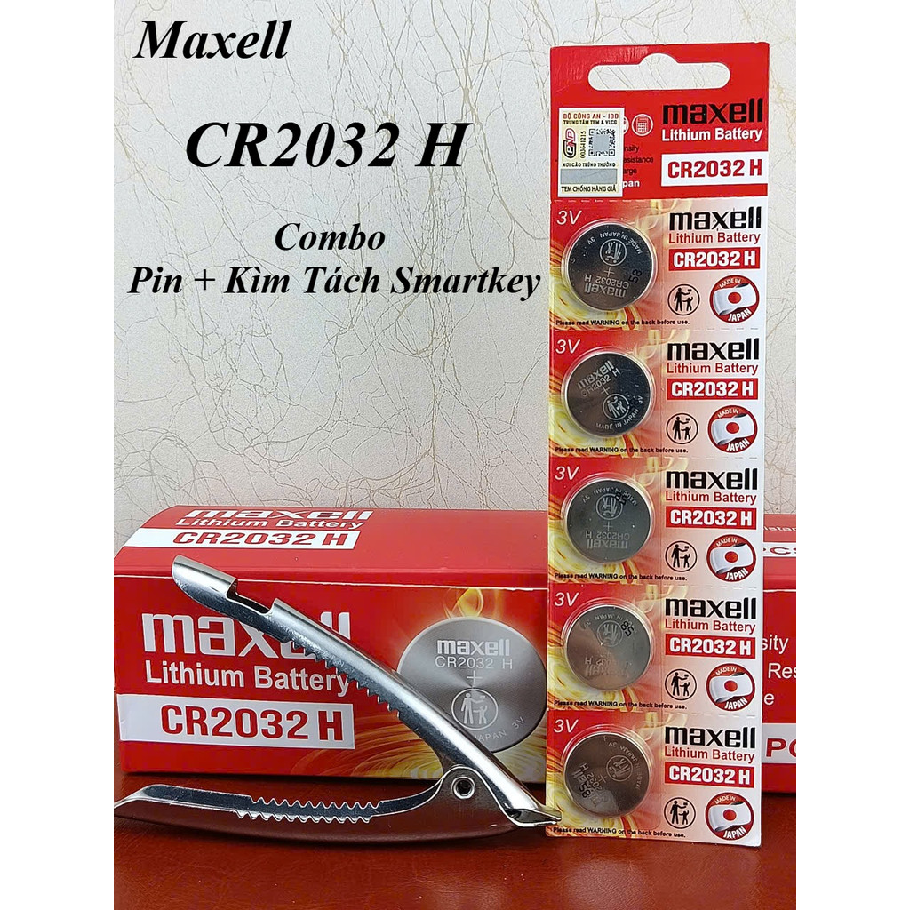 Combo pin Maxell CR2032H và kìm tách chìa khóa smartkey