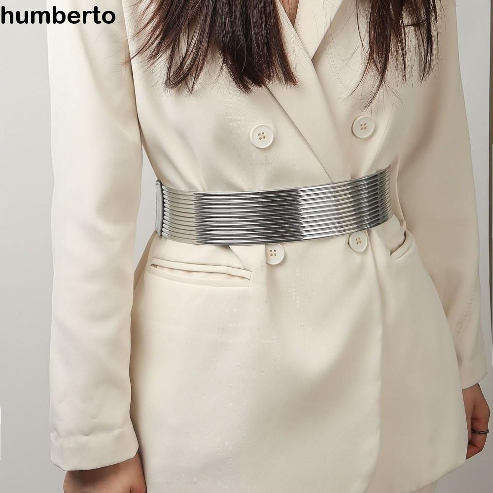 Thắt lưng nữ HUMBERTO, Thắt lưng Corset lưng màu bạc sáng, Đơn giản mỏng Punk Gold Co giãn Cummerbun