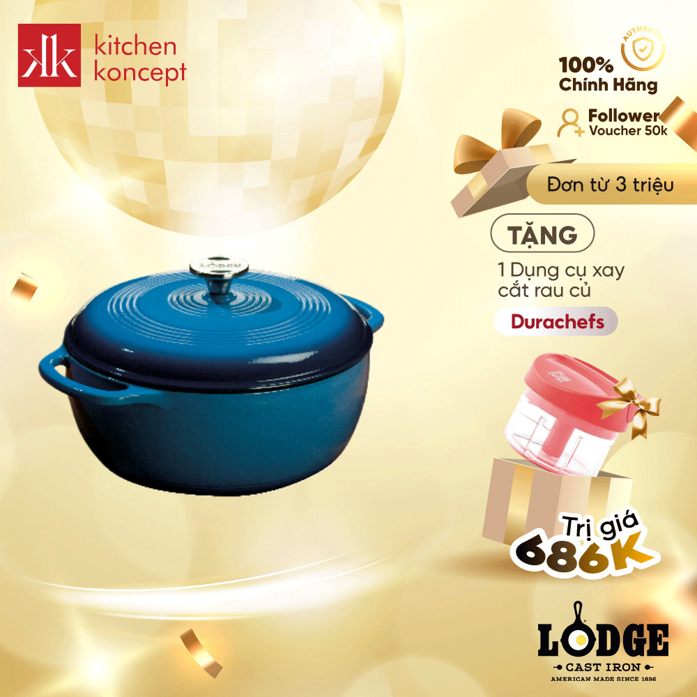 Nồi gang phủ men Lodge - Màu xanh đen 5.6L