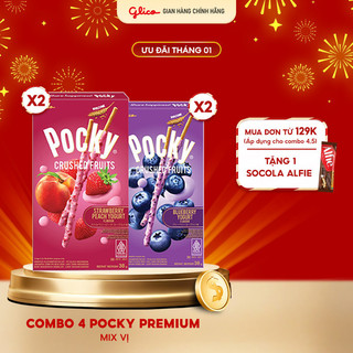 Combo 4 hộp bánh que Pocky Premium Trái Cây Nghiền Vị Sữa Chua   2 Việt Quất + 2 Dâu Đào   