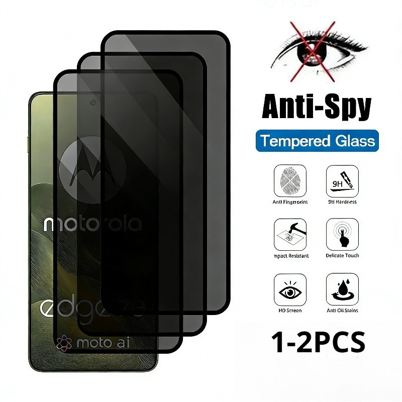 1-2 Chiếc Full Cover Riêng Tư Cạnh Đen Kính Cường Lực Cho Motorola Moto E7i E7 E6s E6i E6 E Power Pl