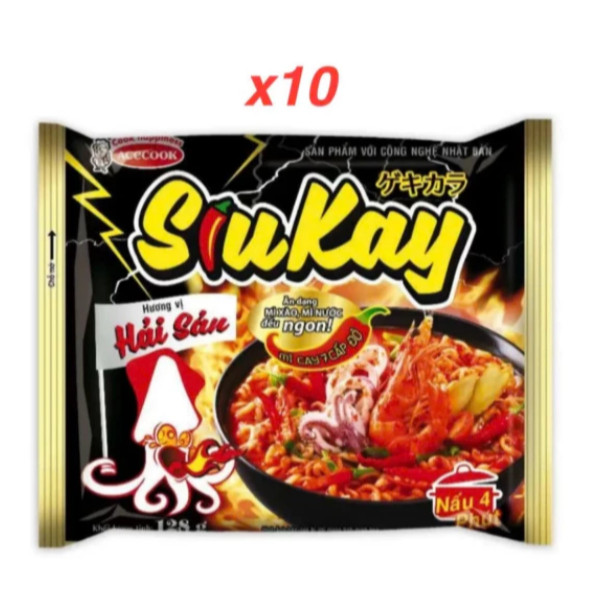COMBO 10 gói Mì Tôm Siukay Acecook 128g – Mì Siêu Cay Cấp Độ Mạnh, Sợi Dai Ngon, Đậm Vị Xốt Ớt