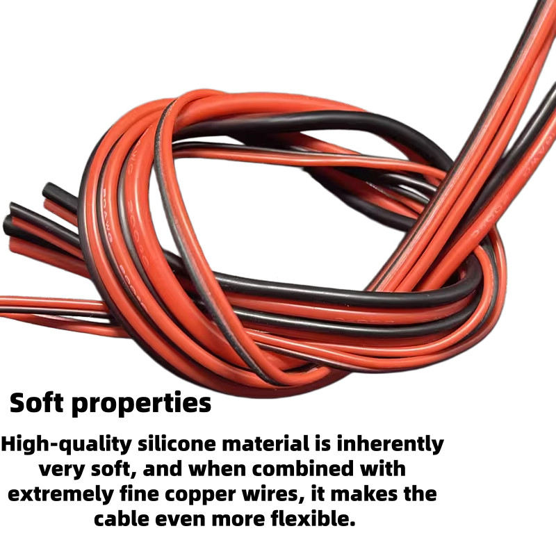 Dây silicon dây dẫn 2 nhiệt độ cao – Dây song song màu đỏ đen mềm mại & linh hoạt, 30AWG đến 18AWG, 
