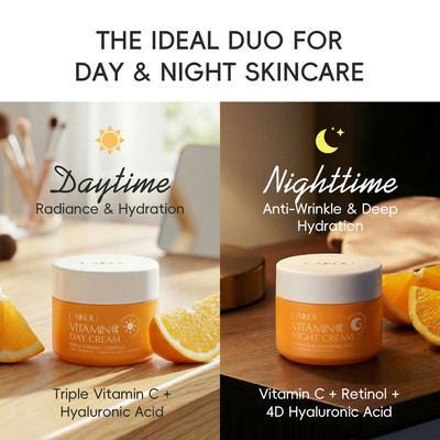 LAIKOU Vitamin C Day Cream & Retinol Night Cream 30g Brightening Face Dưỡng Ẩm Triple VC Complex Niacinamide Hyaluronic Acid Chống Lão Hóa Làm Săn Chắc Không Greasy Bộ Chăm Sóc Da Hàng Ngày