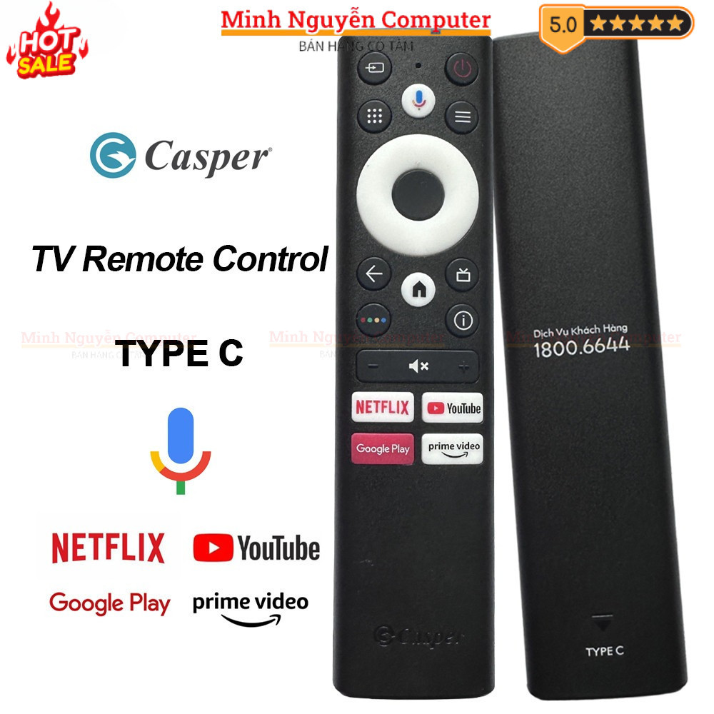 Remote điều khiển tivi Casper A3 TYPE C giọng nói, điều khiển TV Casper 55UGA610 - Tặng Pin - MNC