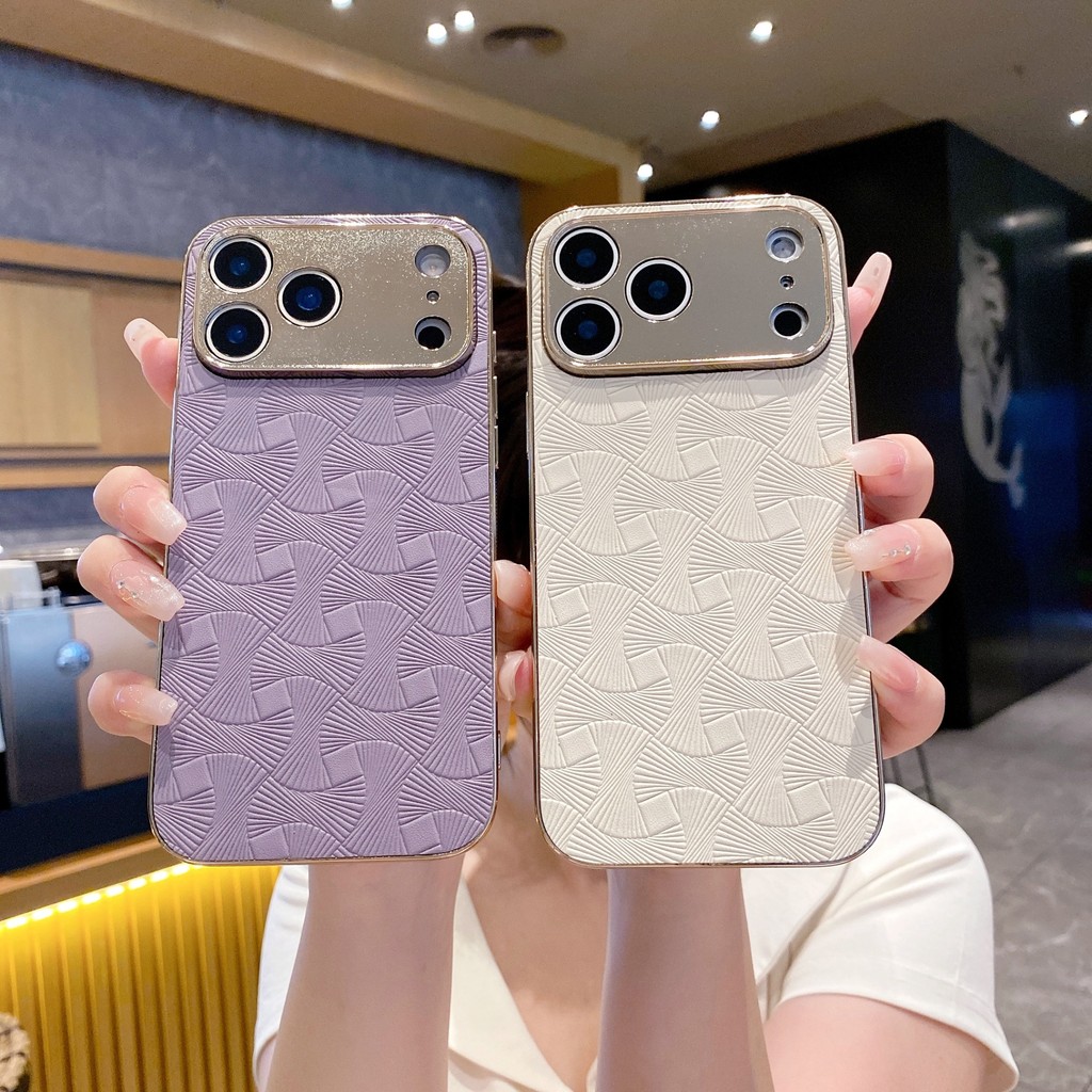 Ốp Điện Thoại Họa Tiết Quạt Da Thuần Chay Mạ Điện Sang Trọng Cho iPhone 17 Pro 17 Pro Max 17 AIR Sán