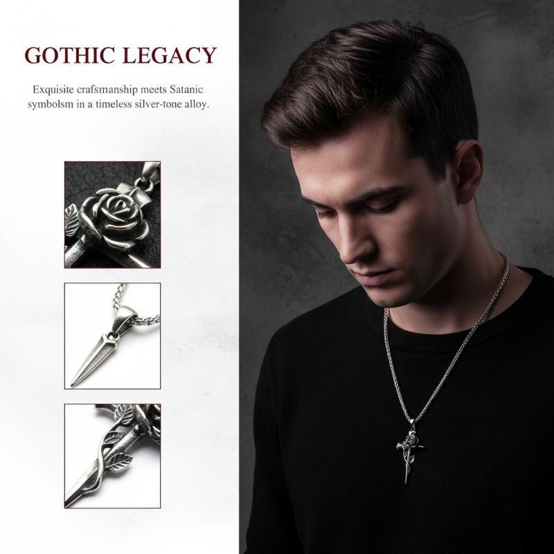 Mặt dây chuyền chữ thập hoa hồng cổ điển, Style punk-gothic, Phù hợp với phụ kiện gothic