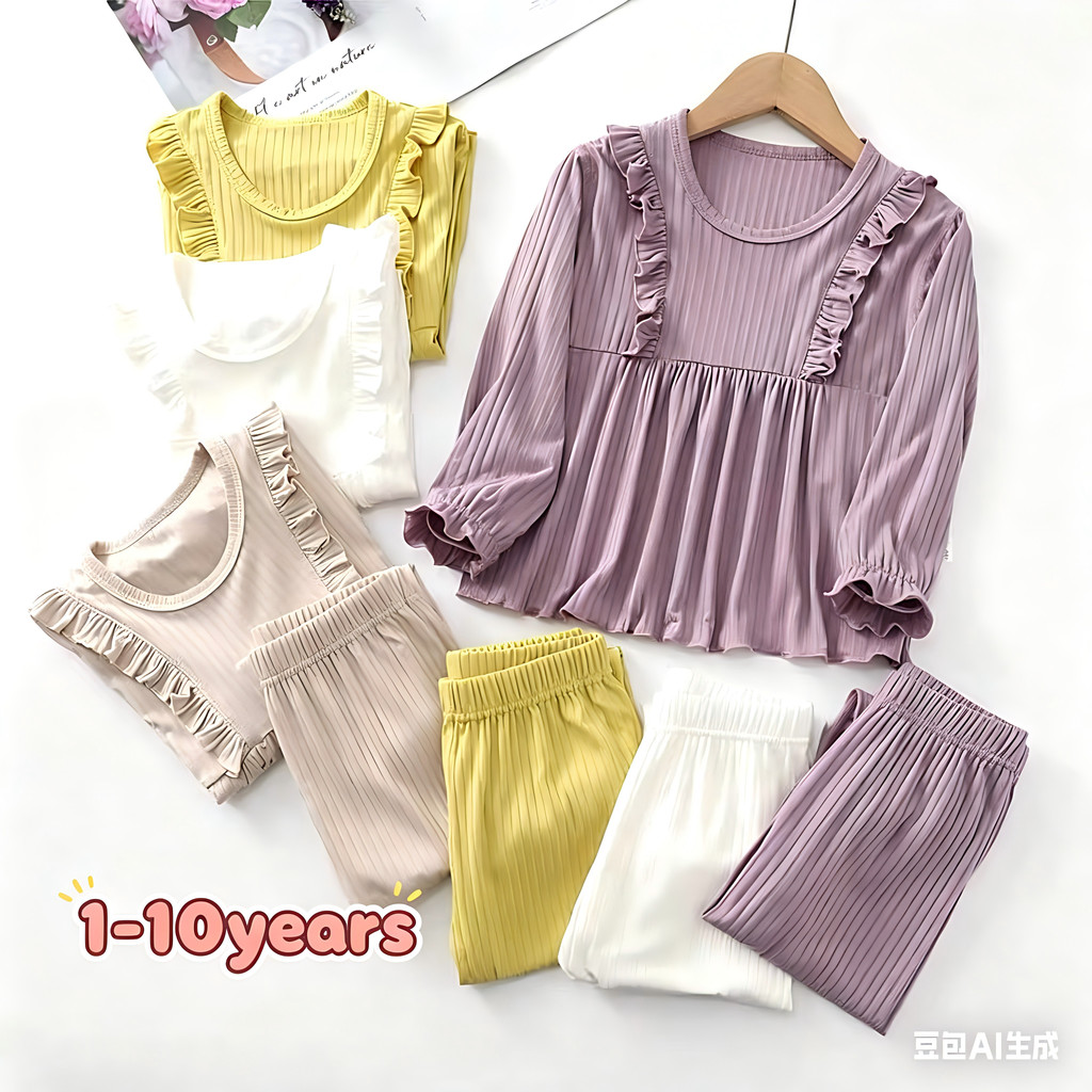 Pajamas Lụa Băng Màu Trắng Cho Bé Gái Mùa Hè Mỏng Thoáng Máy Lạnh Bộ 1-10 Tuổi Nhiều Màu