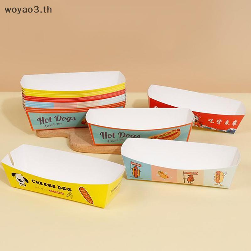 [Woyao] 100 Khay Nửa Dài / Hotdog Không Lạnh Có Thiết Kế In Hình Hotdog Sandwich Hot Dog Paaging Kha