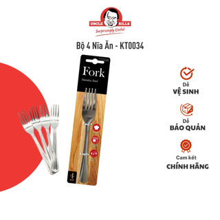 Bộ 4 nĩa ăn uncle bills thép không gỉ hàng nhập khẩu cao cấp 17.5 cm dày 1.2 mm - kt0034