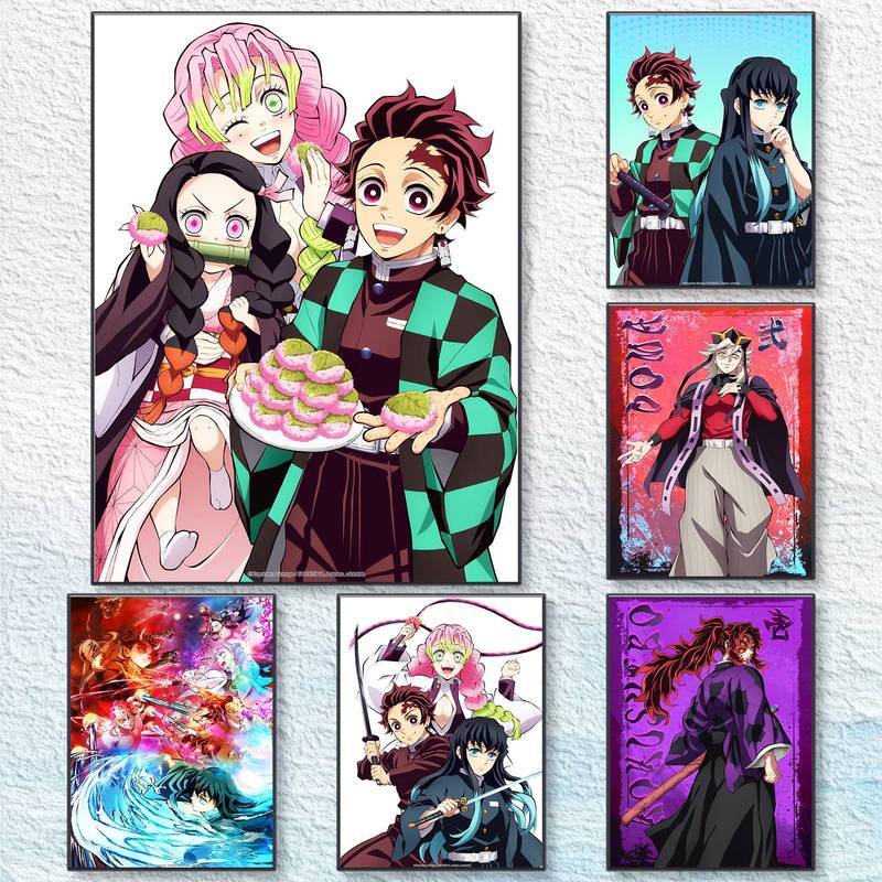 Demon Slayer Tanjiro Nezuko Canvas Nghệ Thuật Treo Tường Anime Trang Trí Phòng Nhà