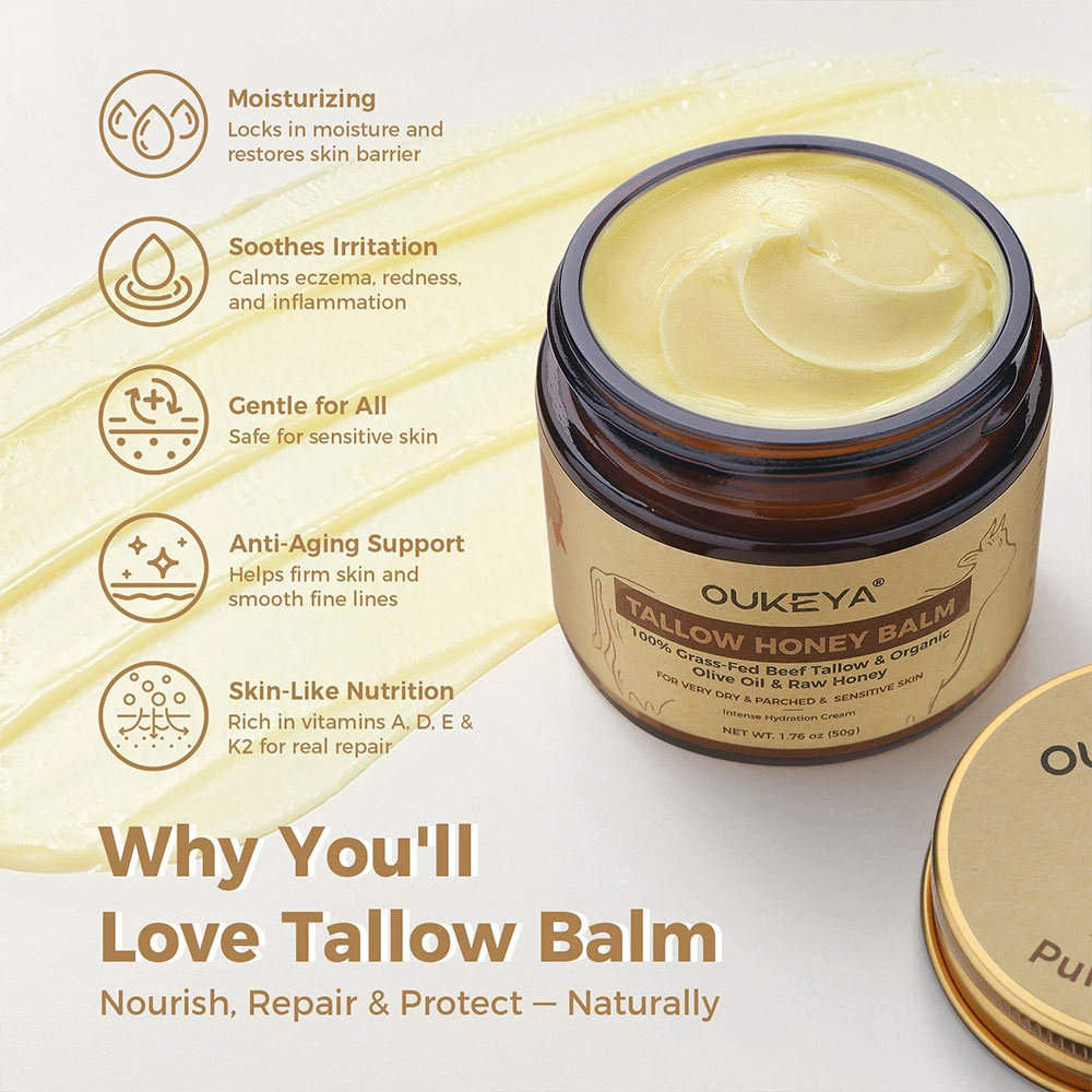 Beef Tallow Skin Care, Beef Tallow and Honey Balm Face Moisturizer, Natural