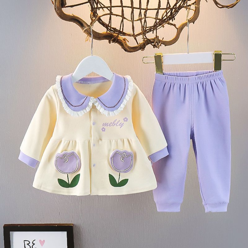 Trẻ Sơ Sinh Thu Đông Quần Áo Áo Bé Gái Xuân Thu Bé Hai Mảnh Phù Hợp Với Quần Áo Công Chúa 0-1 Tuổi 3
