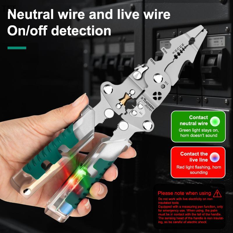 (FTT) Foldalbe Wire Stripping Pliers Voltage Testing Cable Cutting Crimping Pliers Multifunctional N