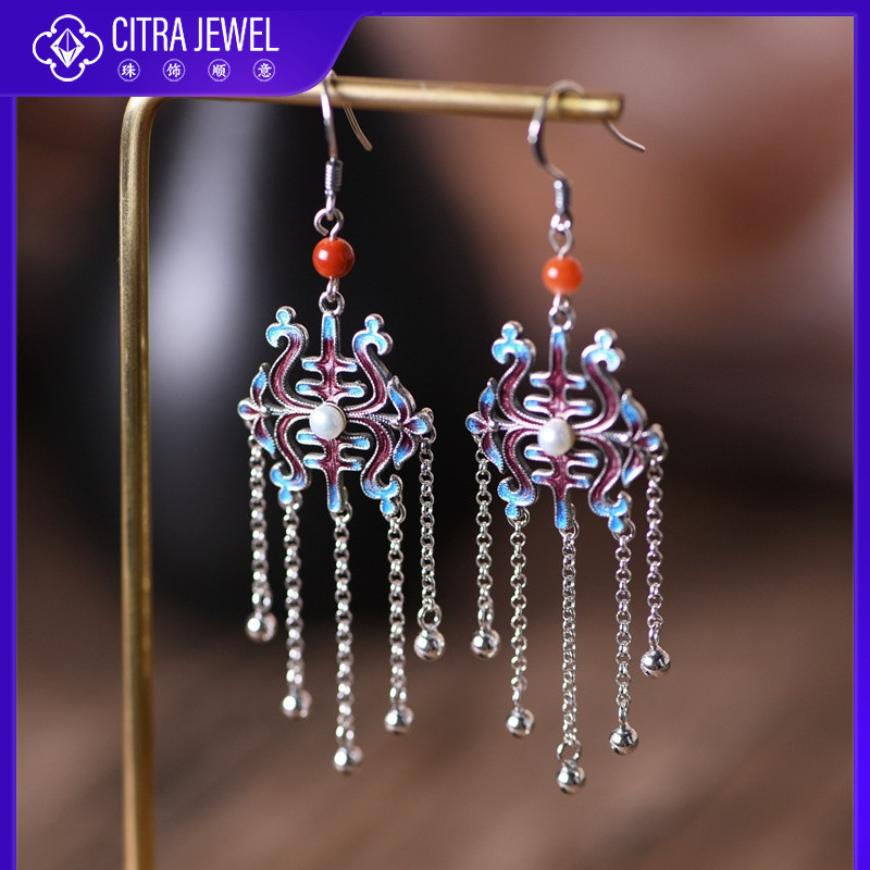 CITRA ~ Thịnh Vượng Tăng Tài Lộc Lựa Chọn Đầu Tiên S925 Bạc Retro Đốt Xanh Ruyi Bông Tai Nữ Nam Đỏ N