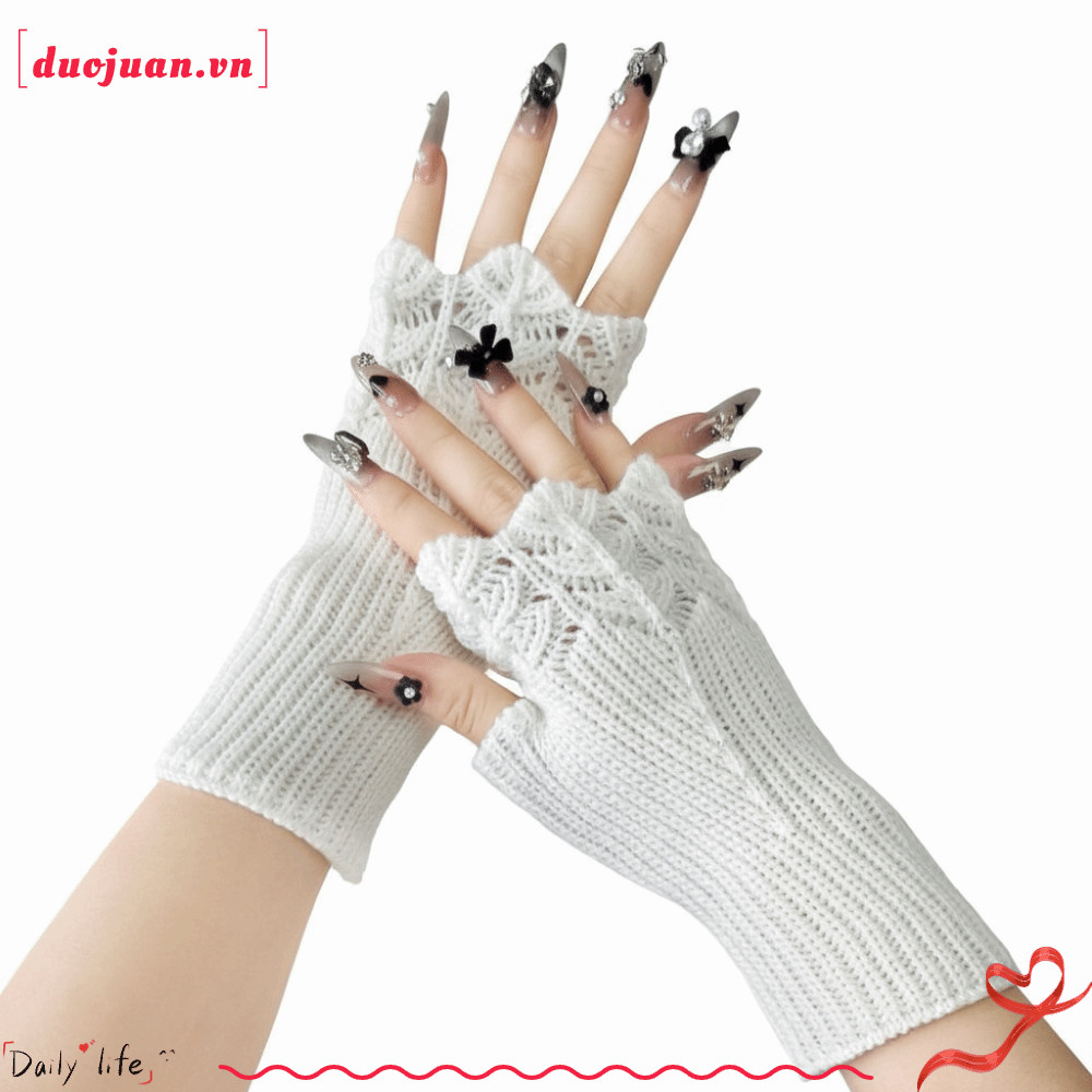 DUOJUAN Gloves Nữ -Fake Cashmere Fingerless Gloves, Ấm Áp với Chiếc Lace Detailing