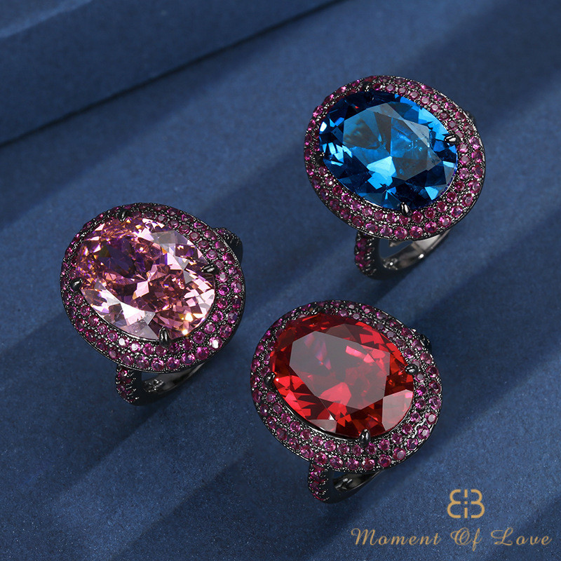 Trang sức Mô phỏng Red Corundum Blue Spinel Vàng đen Nhẫn độc đáo