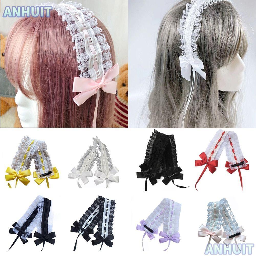 ANHUIT Gothic Băng Đô, Phụ Kiện Tóc Nhiều Màu Nơ Ruy Băng Mũ, Quà Tặng Đạo Cụ Chụp Ảnh lolita Coplay