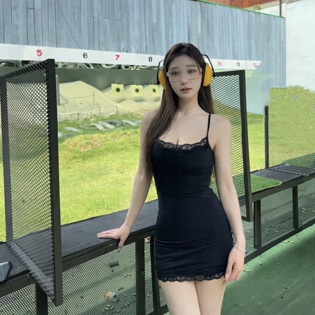 Skims Fangyuan Same Style Pure Desire Hot Girl Strap Dress Sexy Tight Bodycon Lace Short Dress for W