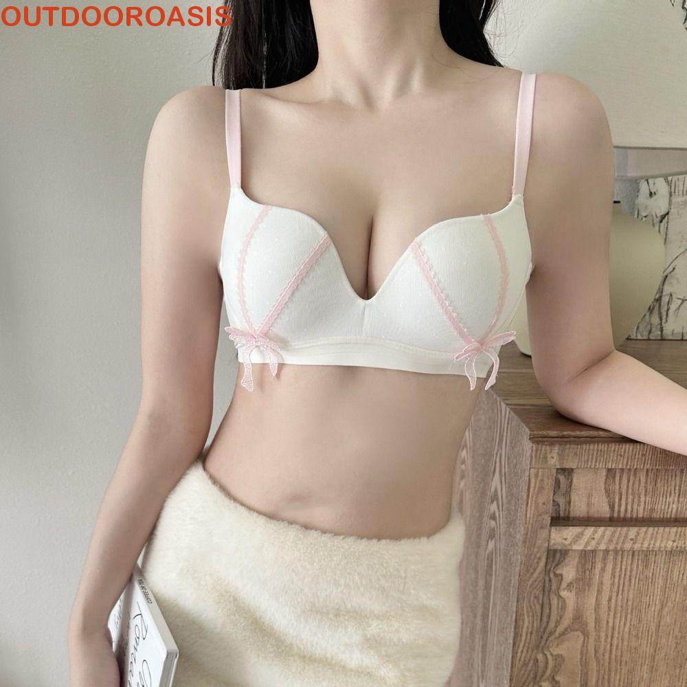 Áo Ngực Chữ V Sâu Không Dây Outdor oasis, Áo Lót Ren Thắt Nơ, Quần Lót Đẩy Vòng Một Chống Chảy Xệ Ch