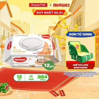  Thùng 12 gói khăn giấy ướt không mùi cho trẻ sơ sinh HUGGIES  Gói 80 72 tờ  