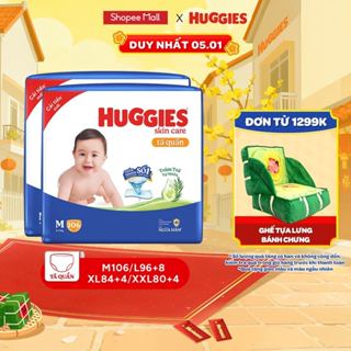  Combo 2 Tã quần Huggies Skincare Mega Jumbo M106 L96+8 XL84+4 với tràm trà dịu da 