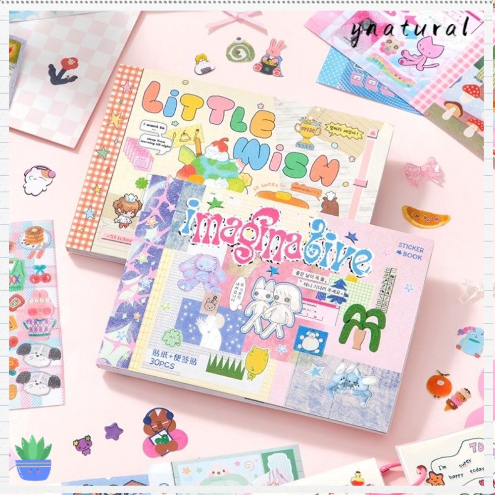 Sách Nhãn Dán YNATURAL, Phong Cách Hàn Quốc 30 Tờ Sổ Lưu Niệm Miếng Dán Sáng Tạo DIY Trang Trí Nhãn 