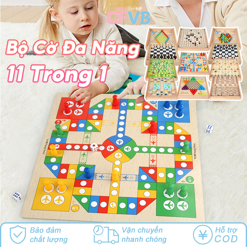 Bộ Cờ 11 Trong 1 Bằng Gỗ – Cờ Tướng, Cờ Vua, Cờ Vây, Cờ Cá Ngựa, Đồ Chơi Montessori Cho Bé