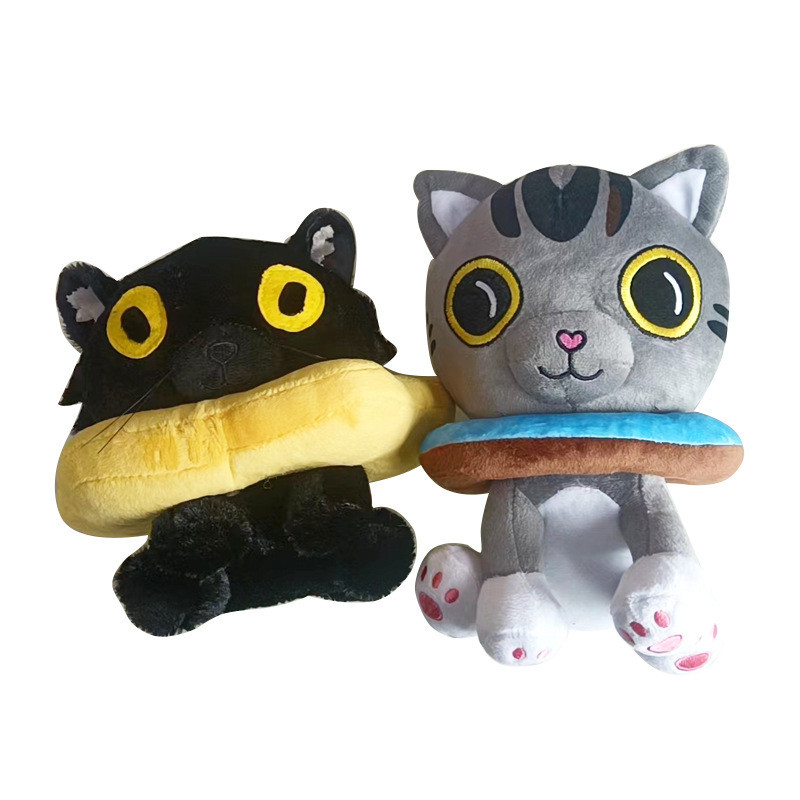 Dễ Thương Donut Mèo Sang Trọng Bộ Đồ Chơi Nhồi Bông Mềm Đen Xám Mèo Plushie Donut Gối Ăn Nhẹ Búp Bê 