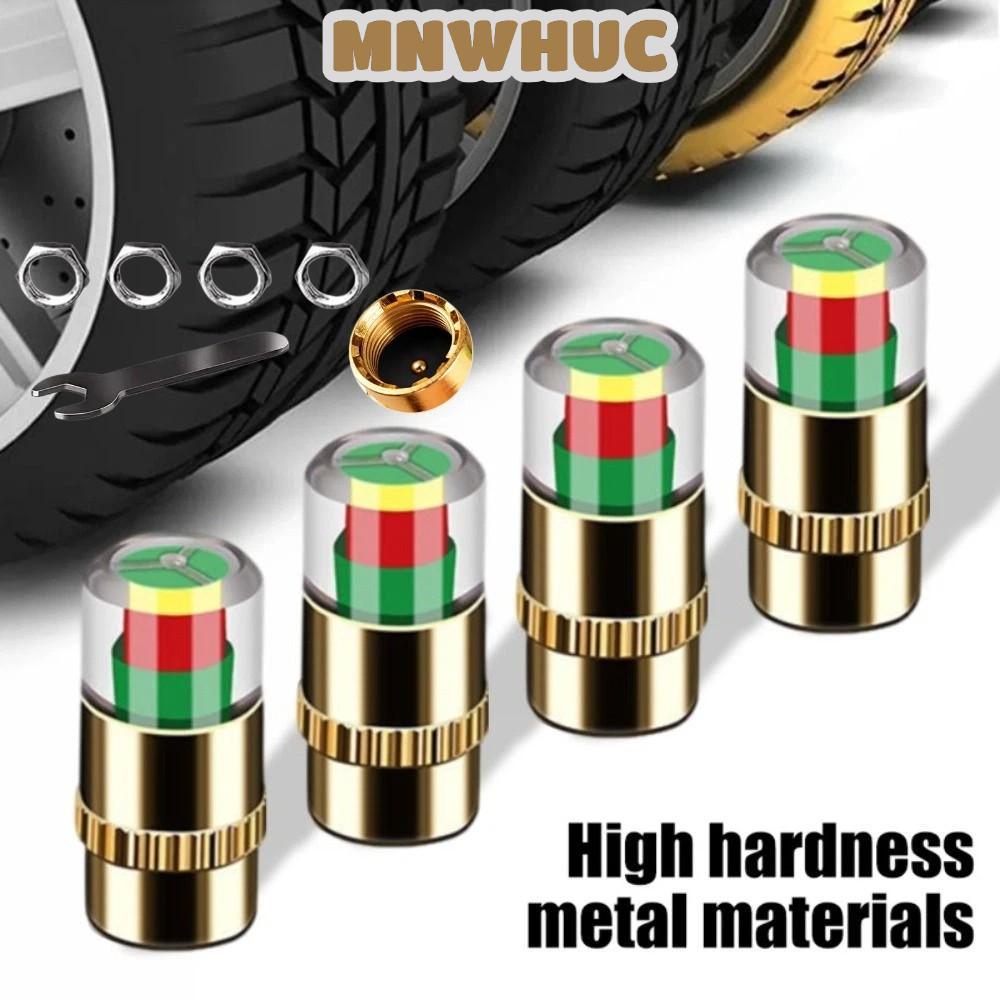 MNWHUC 9 Cái / bộ Mũ cảnh báo áp suất lốp ô tô, Mũ phát hiện áp suất lốp 2.4Bar / 36Psi chống trộm, 
