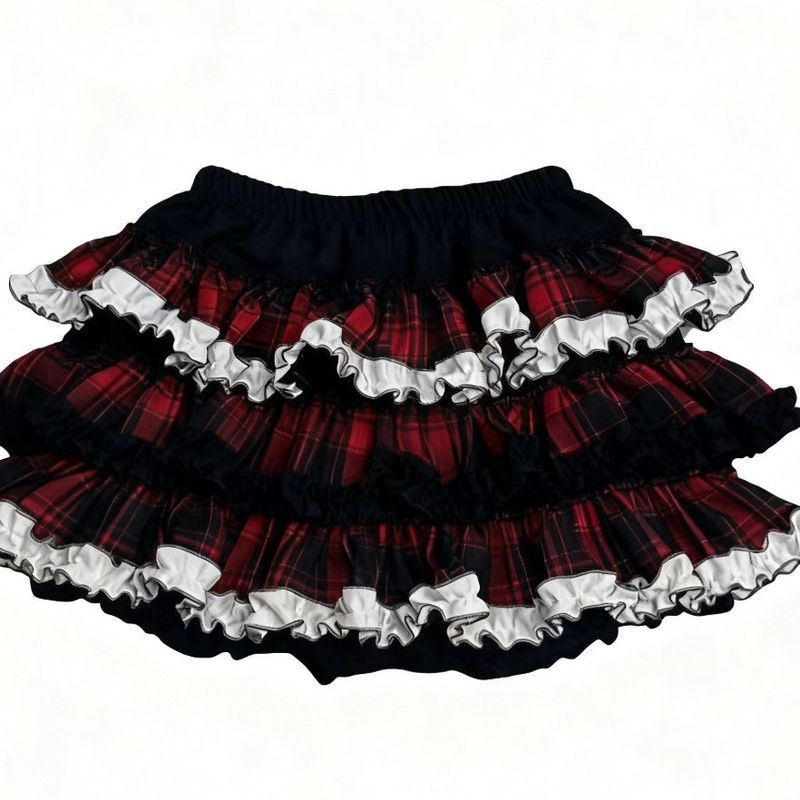 Váy bánh nhiều lớp kẻ sọc đen đỏ Váy Lolita xù cạp cao / llgc